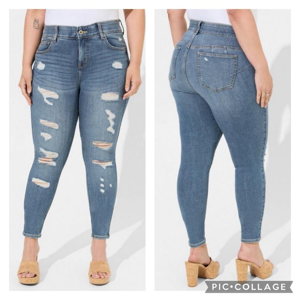 Torrid Bombshell Skinny Premium Stretch High-Rise Destructed Jean in Tides Wash